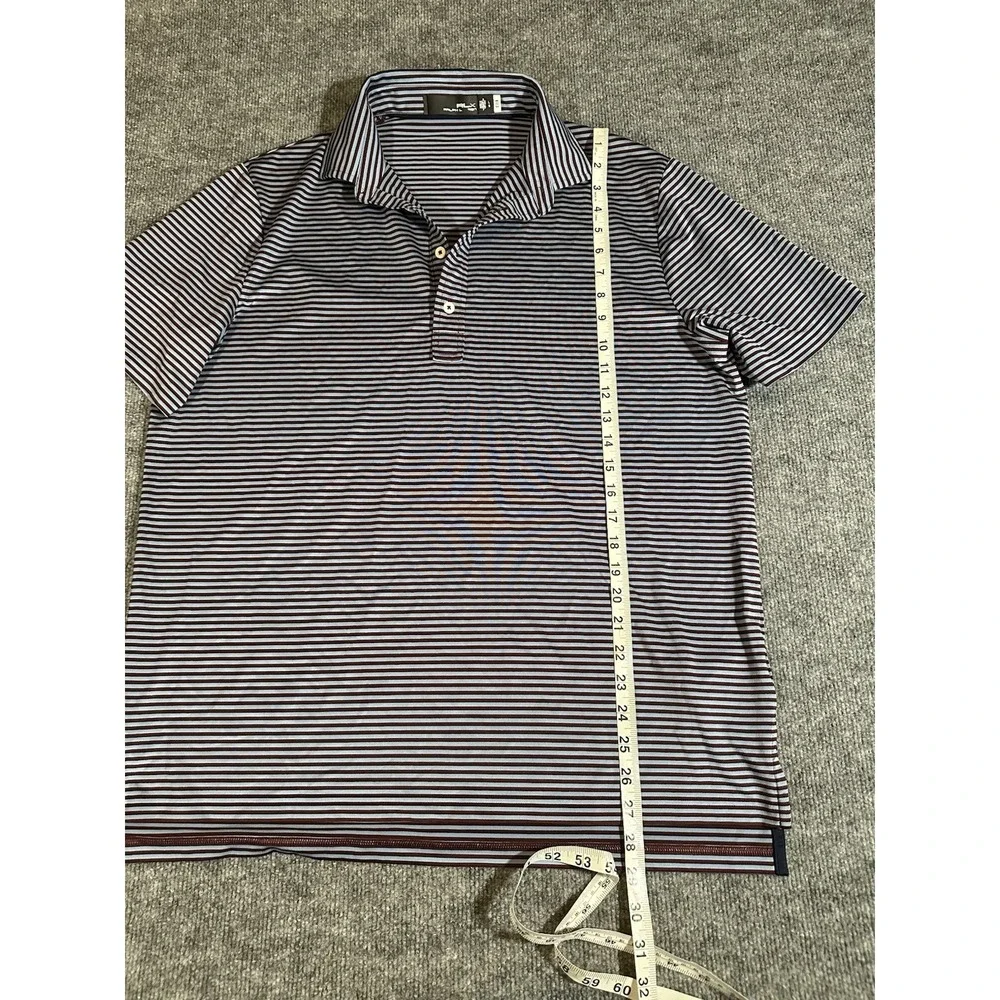 RLX Ralph Lauren Men's Large Blue Red Striped Performance Polo Shirt Golf